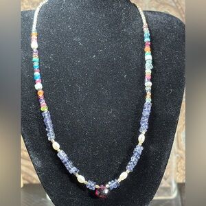 Authentic Sundance Multi Gemstone Necklace Iolite Garnet Pearl Sterling Silver